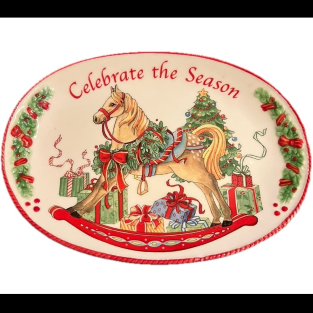 FITZ & FLOYD SENTIMENT TRAY SERVING PLATTER, CHRISTMAS HOLIDAY, SANTAS COOKIES